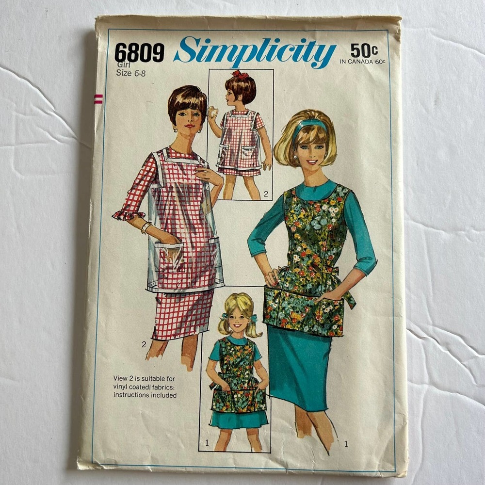 Simplicity Vintage 1960's‎ Pattern #6809 Girls Clear Apron Size 6-8